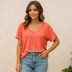 H by Bordeaux Watermelon Mini Rib Super Soft Oversized T-Shirt Lounge Tee Size S